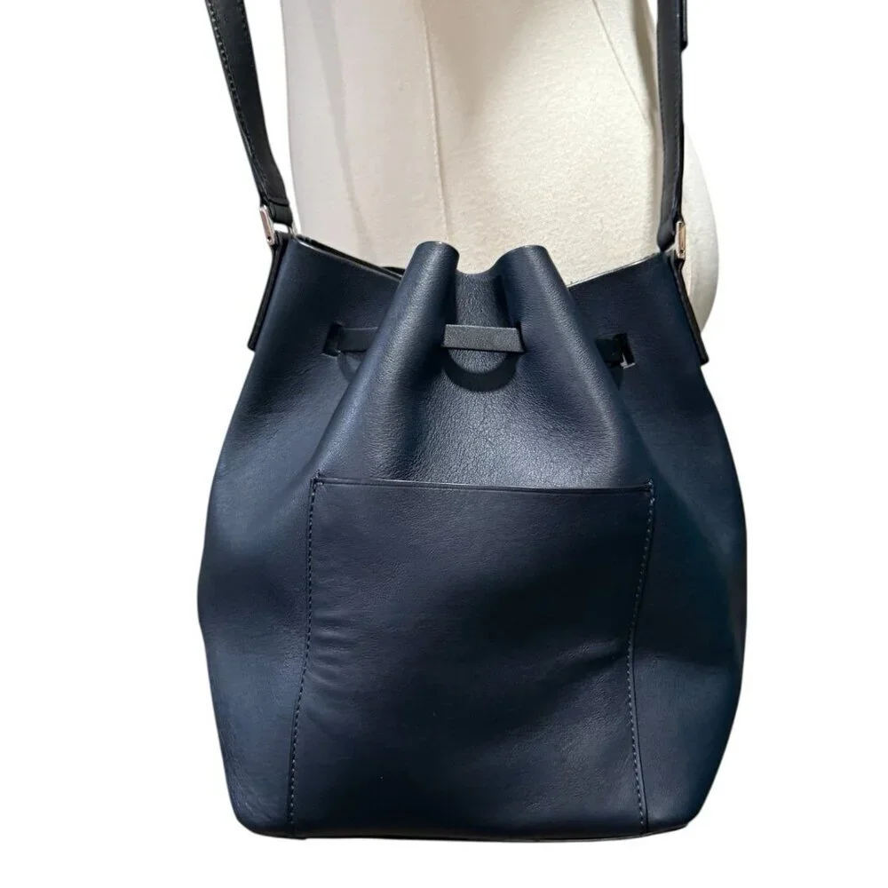 Michael Kors Miranda Navy Blue Medium Drawstring Bucket Bag Crossbody Purse
